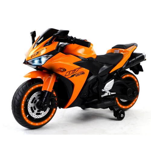 12V Orange Electric Kids Ride-On Dirt Bike with Training Wheels for Children - Image 2
