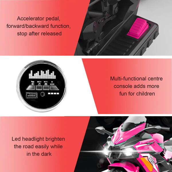 12V Electric Ride-On Dirt Bike for Girls with Training Wheels Pink - Image 7