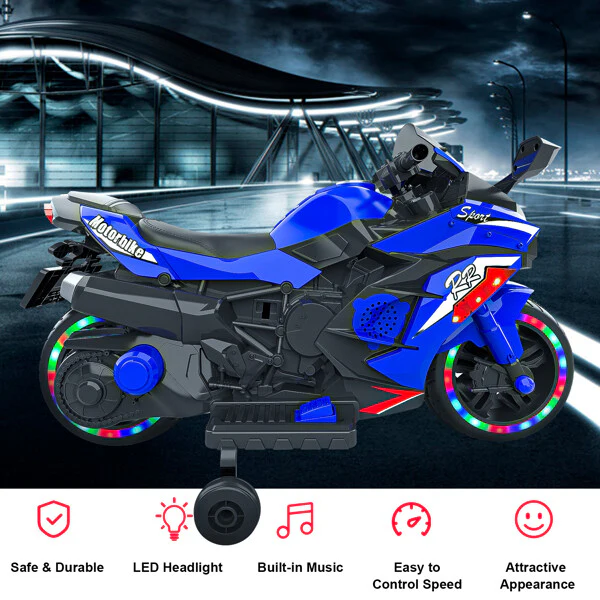 12V Electric Kids Ride-On Dirt Bike with Training Wheels, Lights, and Music - Image 10