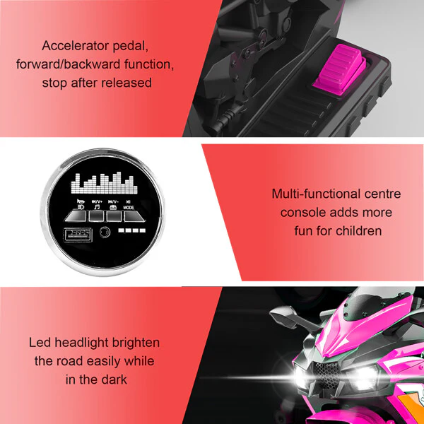 12V Electric Kids Ride-On Dirt Bike Motorcycle with 3 Wheels Pink - Image 5