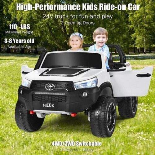 2*12V Authorized Toyota Hilux Electric Ride On Truck Vehicle 2-Seater 4WD with Remote Control in White - Image 3