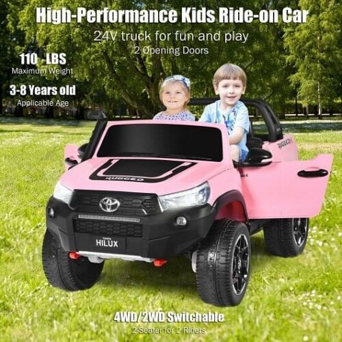 2*12V Official Toyota Hilux Electric Ride-On Truck Car 2-Seater 4WD with Remote Control in Pink - C - Image 3