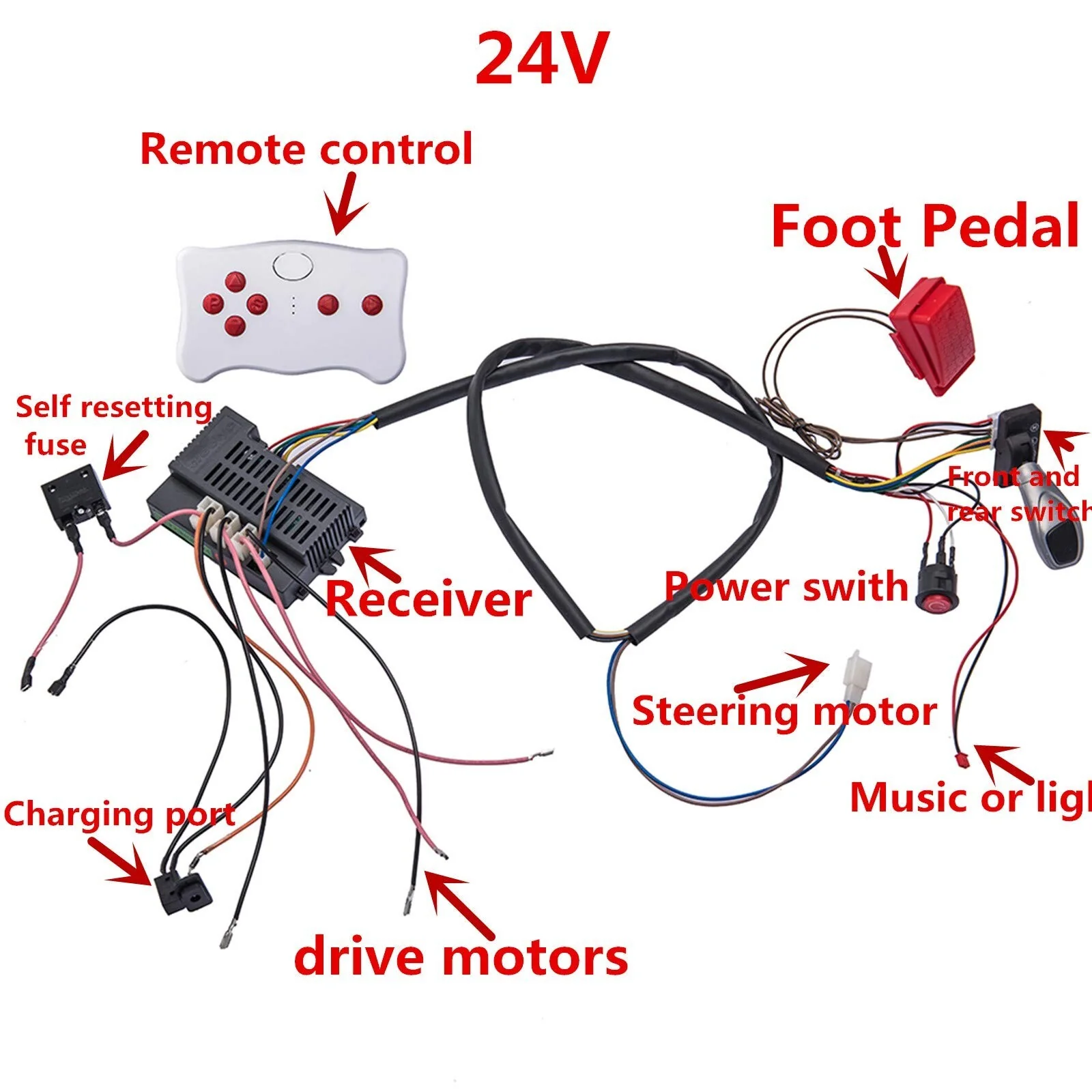 24 Volt Children's Electric Car DIY Wiring and Switch Kit with 2.4G Bluetooth Control - Image 2