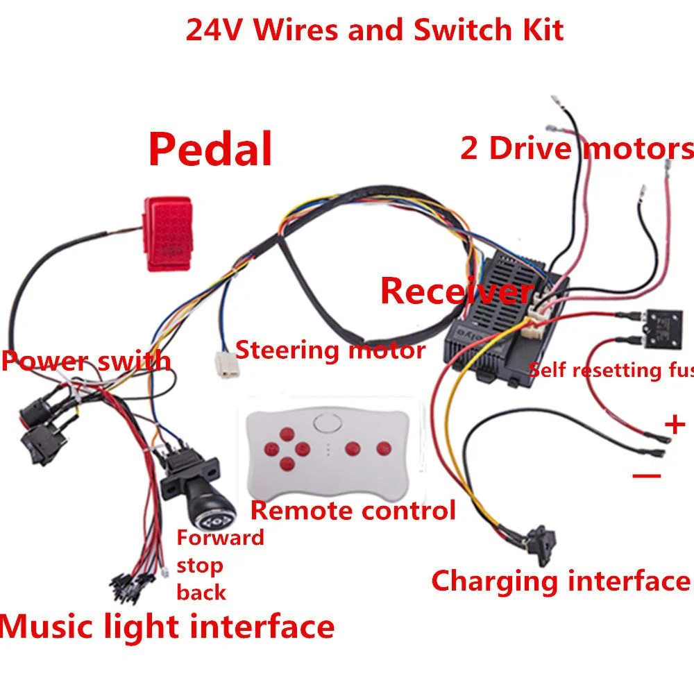 24 Volt Electric Kids Car DIY Modification Kit with Wires, Switch, and Remote Control - Image 2