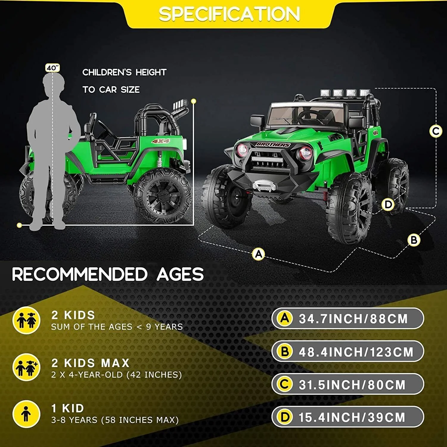 24V 12V 2-Seater Kids Ride-On Truck Car with Remote Control and LED Lights - Image 2
