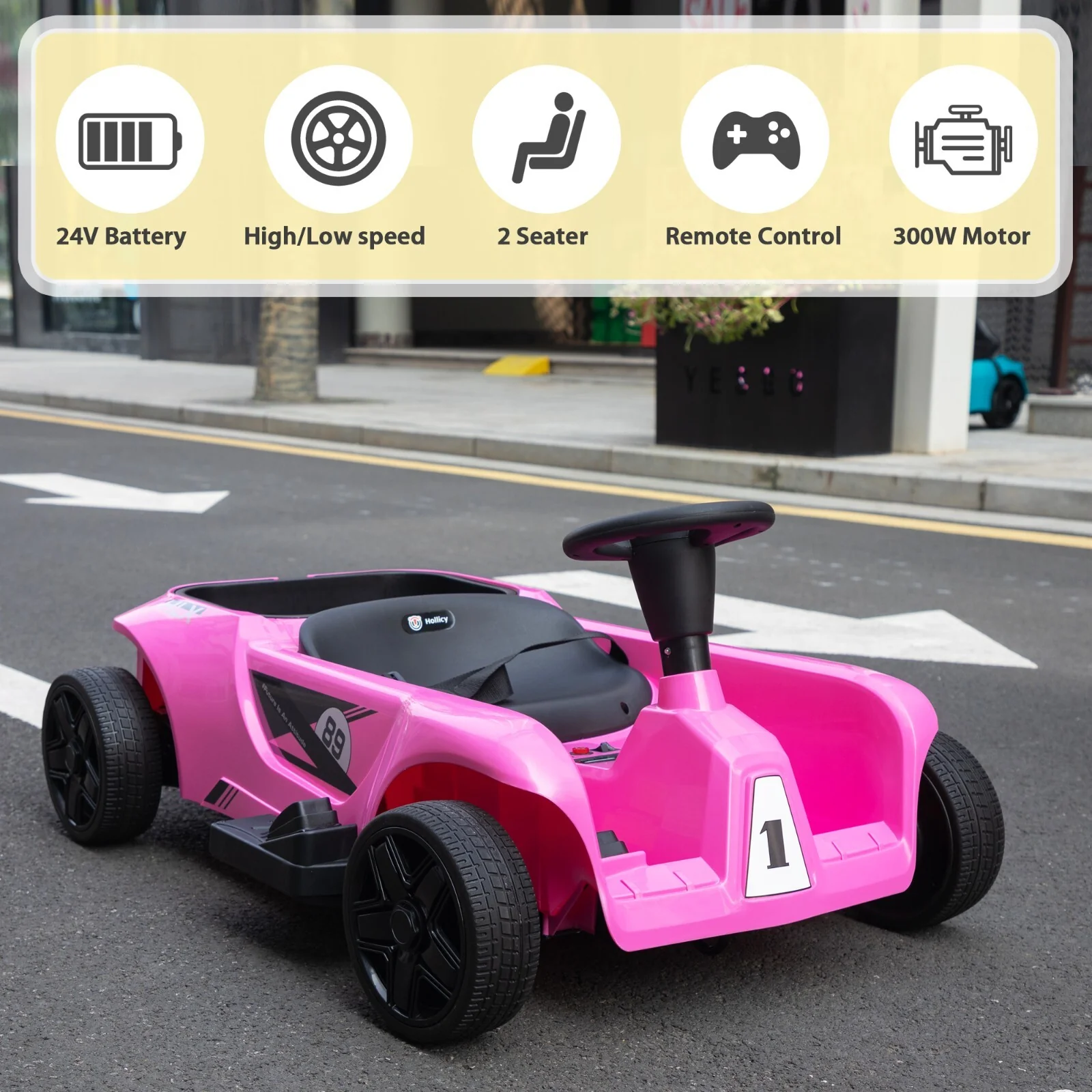 24V 2-Seater Electric Kids Go-Kart with Remote Control 4-Wheel Ride-On Toy for Ages 3-8 Years - Image 3