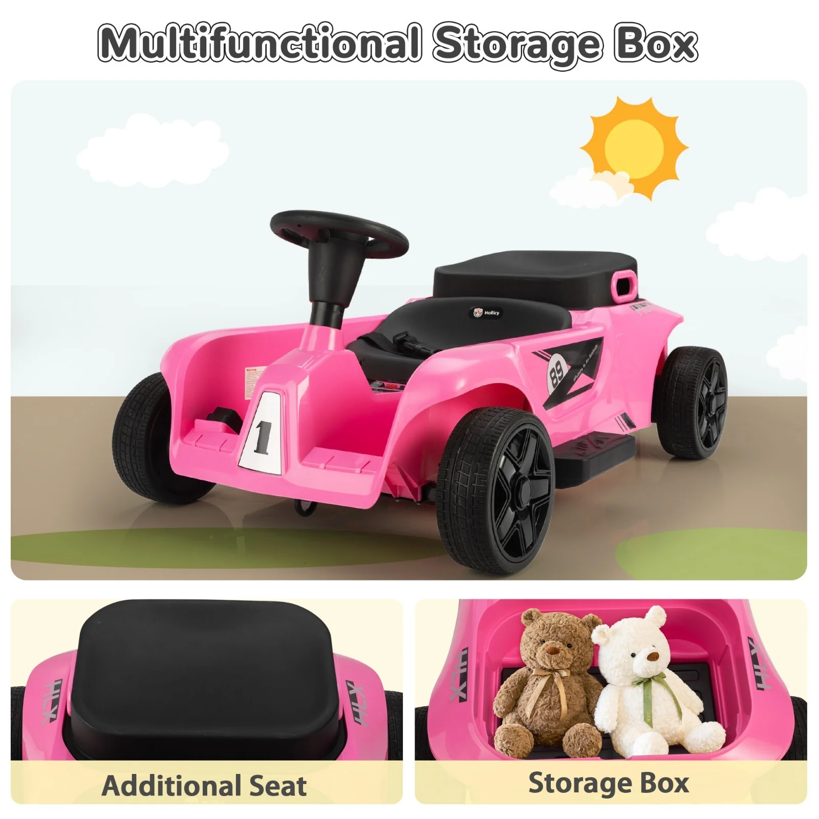 24V 2-Seater Electric Kids Go-Kart with Remote Control 4-Wheel Ride-On Toy for Ages 3-8 Years - Image 9
