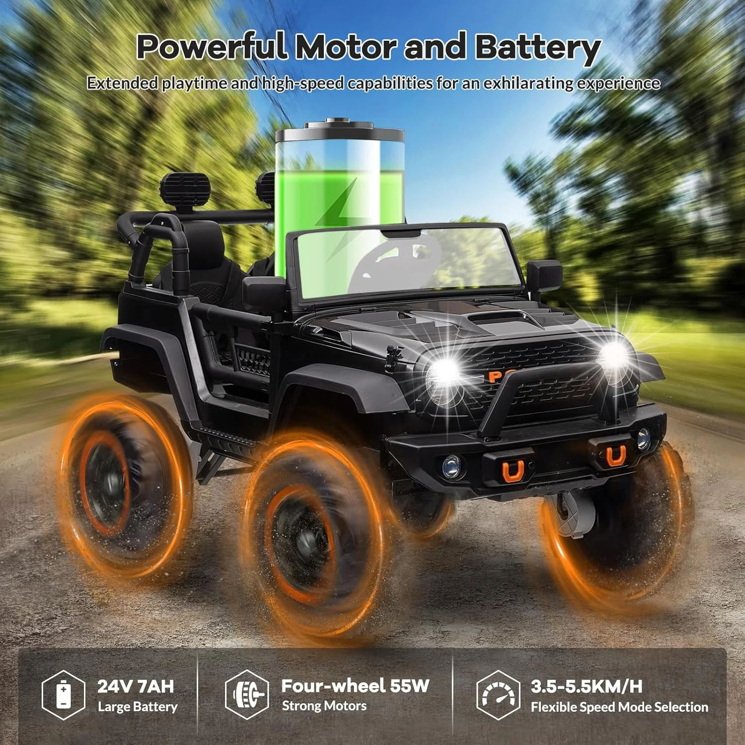 24V 2-Seater Kids Ride-On 4-Wheeler Truck Car Toy for Older Children with 5 Features - Image 4