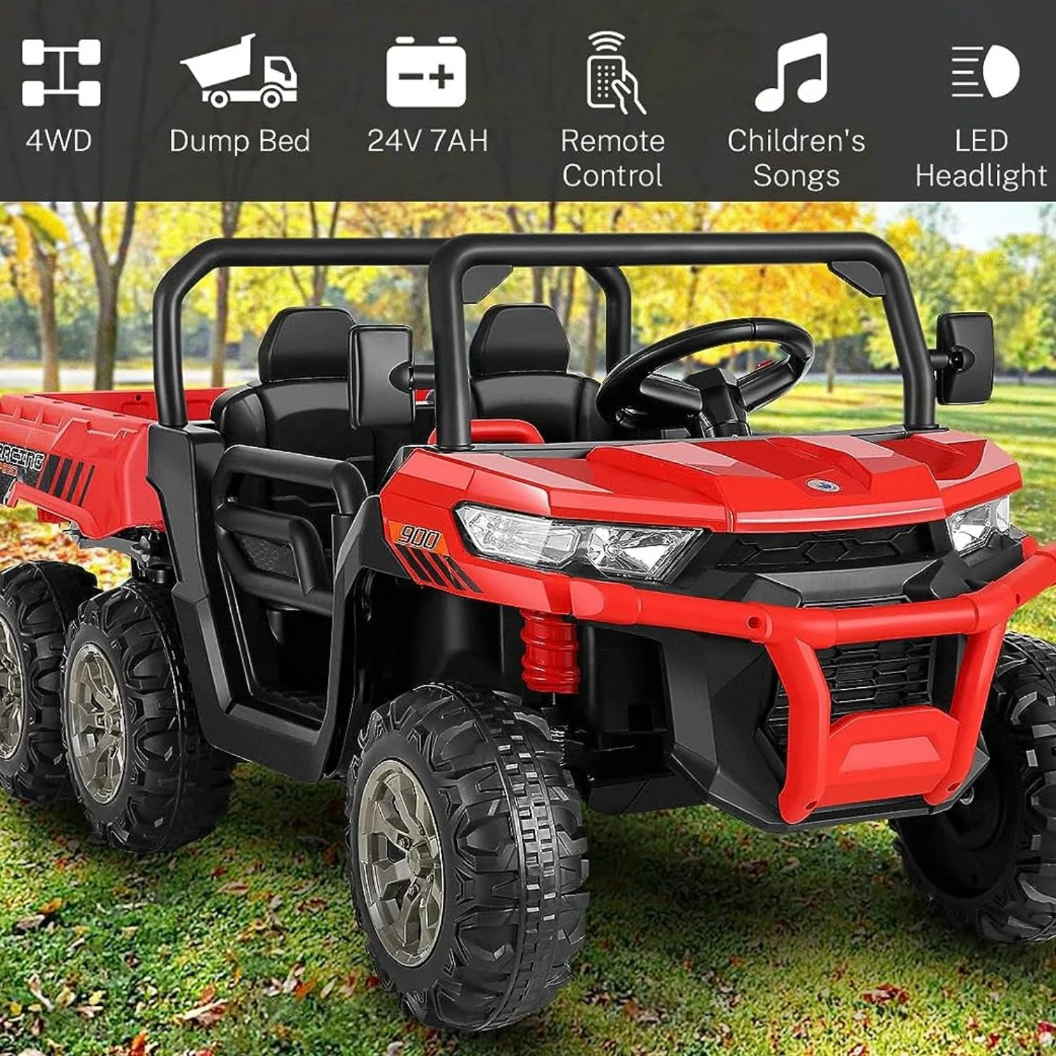 24V 2-Seater Kids Ride-On Truck with Dual 200W Motors, Dump Bed, Shovel, and LED Lights - Image 4