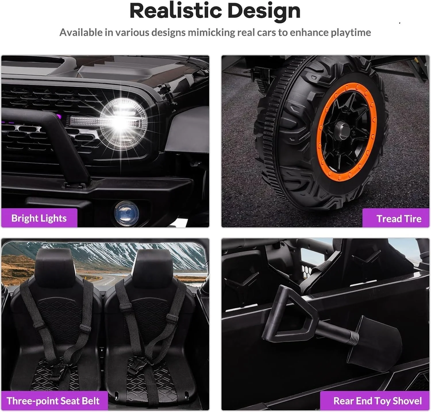 24V 2-Seater Kids Electric 4WD Jeep Truck Ride-On Toy with Remote Control Purple - Image 3