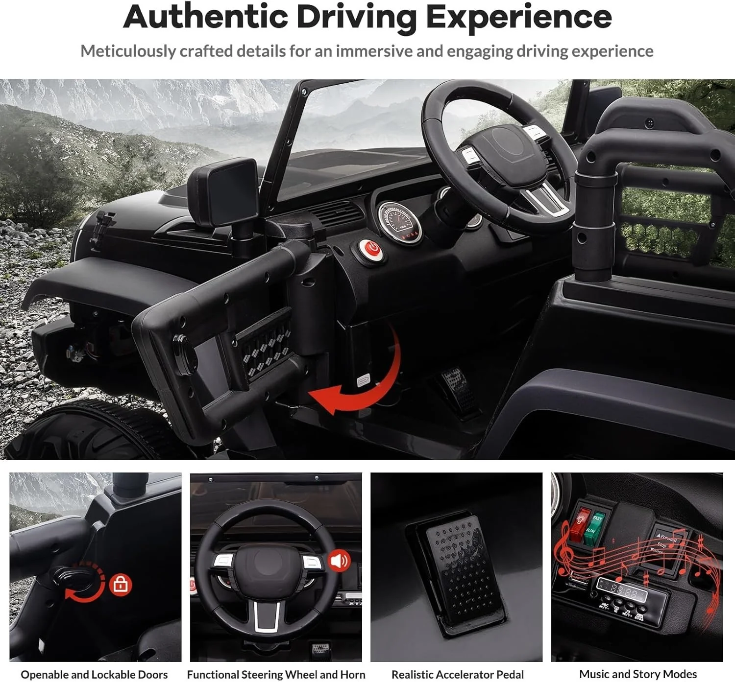 24V 2-Seater Kids Electric 4WD Jeep Truck Ride-On Toy with Remote Control Purple - Image 4