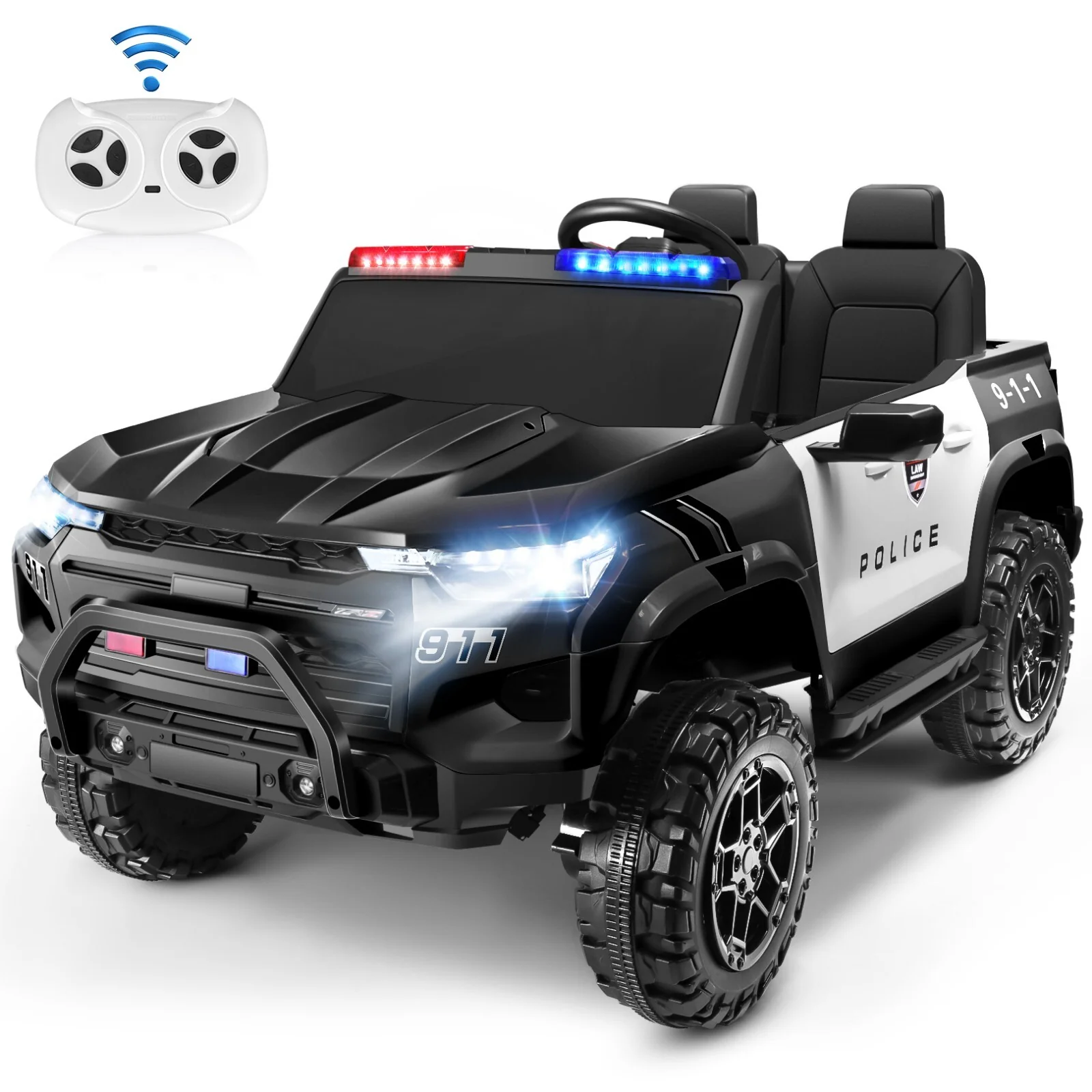 24V Battery-Powered 2-Seater Kids Electric Police Ride-On Car Toy - Image 11