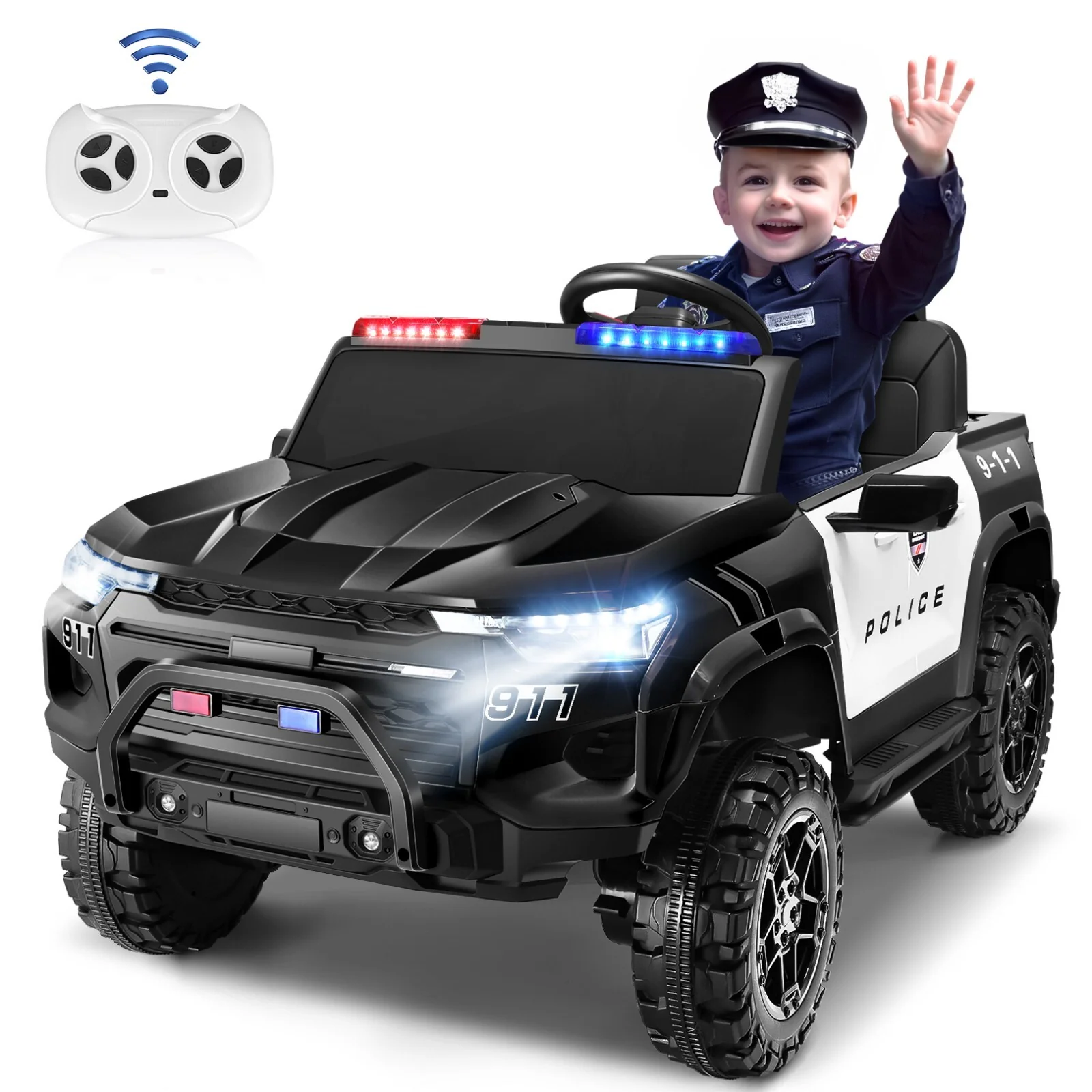 24V Battery-Powered 2-Seater Kids Electric Police Ride-On Car Toy - Image 12