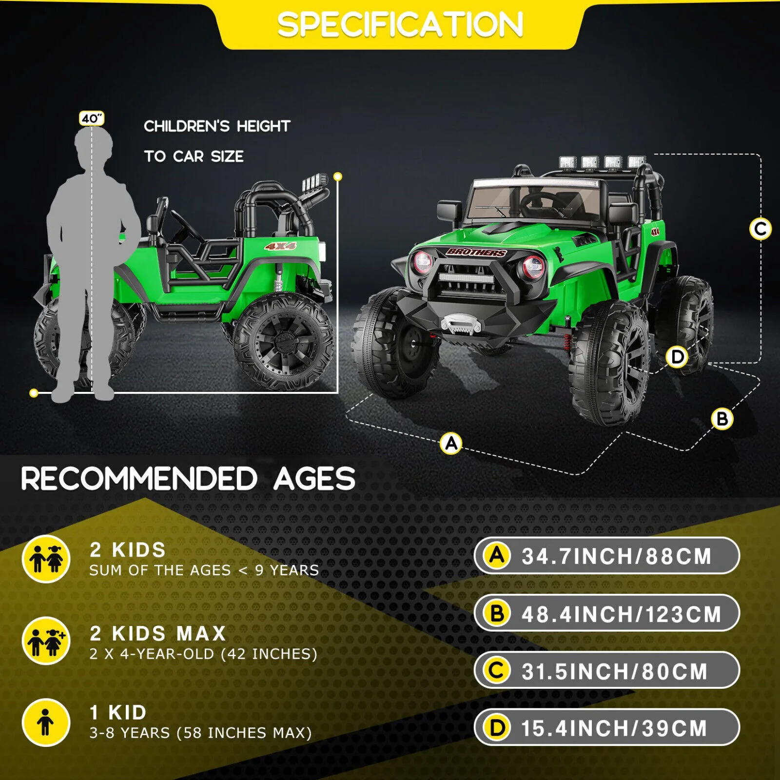 24V 2-Seater Kids Electric Ride-On Truck with Remote Control, 3 Speeds and Dual 200W Motors - Image 7