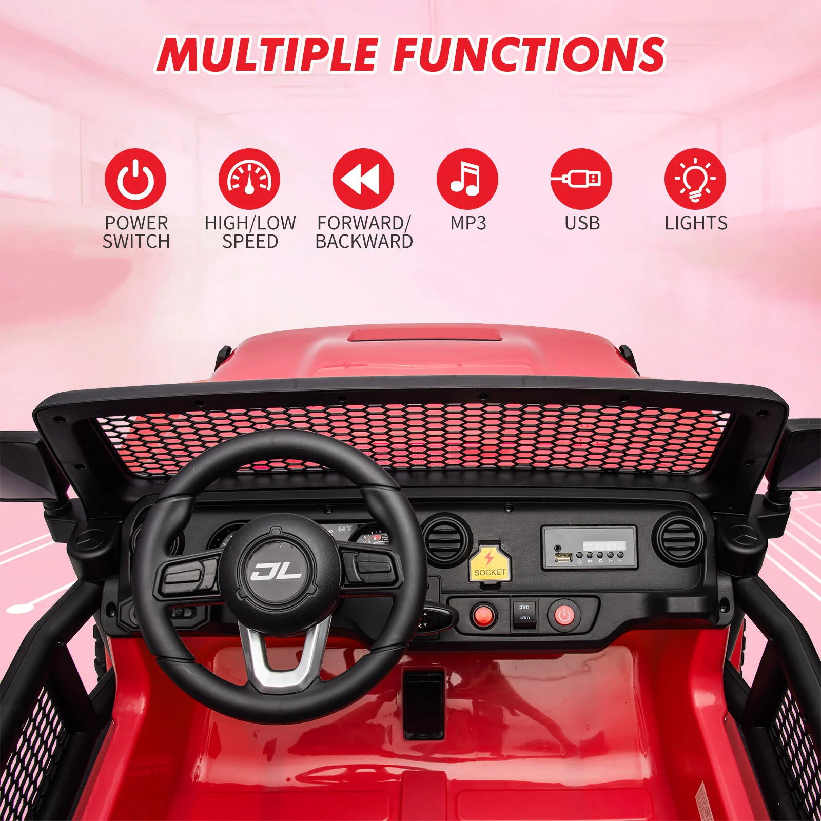 24V 2-Seater Kids Electric Ride-On Truck with Switchable 2WD/4WD Drive - Image 9