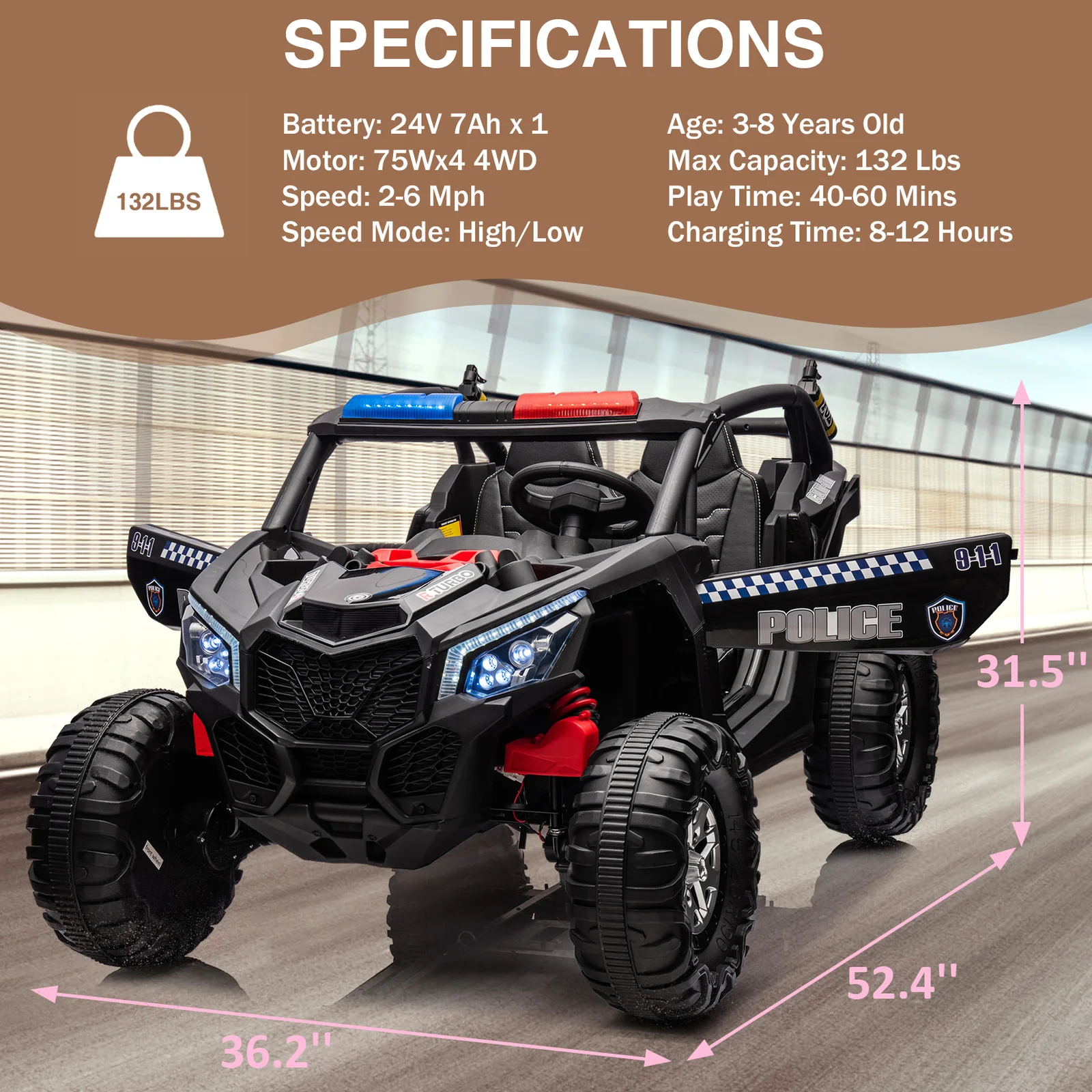 24V 2-Seater Kids Electric Ride-On UTV Car with Remote Control - Image 20