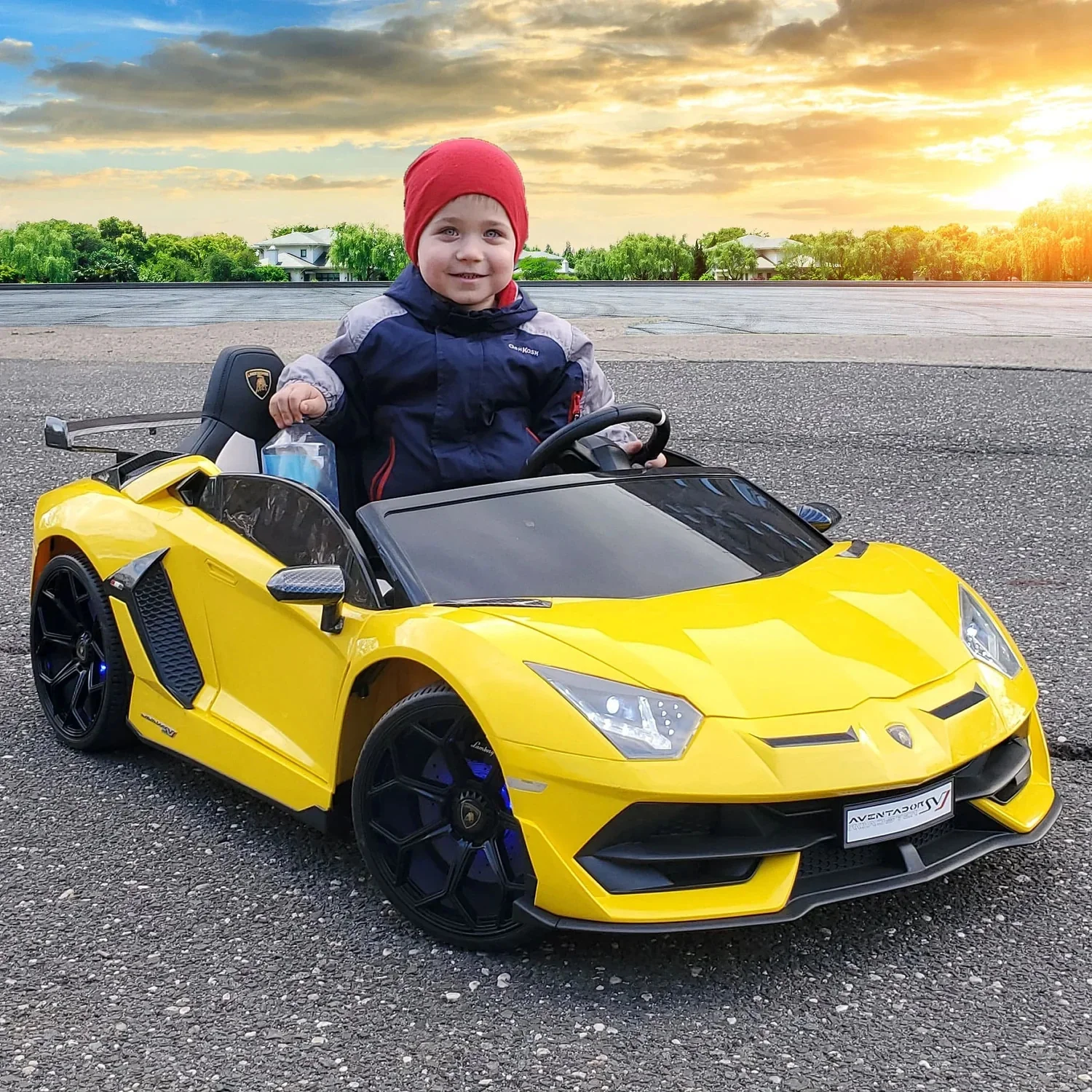 24V 2-Seater Licensed Lamborghini Aventador SVJ Kids Ride-On Sports Car with Lights and Remote Control
