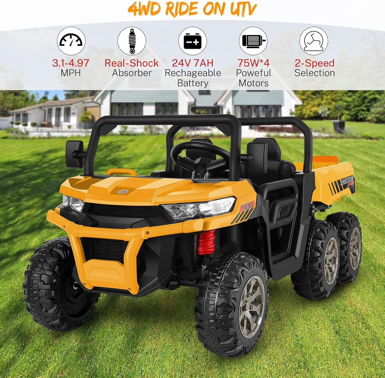 24V 4WD Electric 2-Seater Ride-On Tractor with Dump Bed Trailer - Image 8