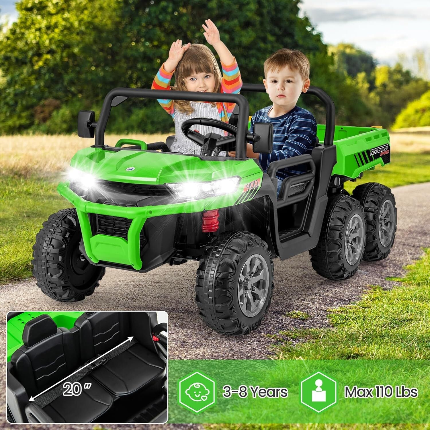 24V 4WD Electric 2-Seater Ride-On Tractor with Dump Bed Trailer - Image 9