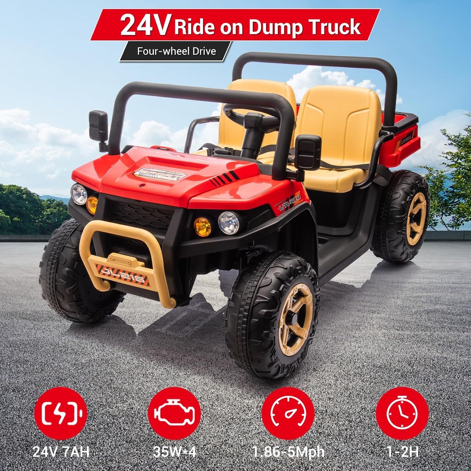 24V 2-Seater Electric Off-Road UTV Ride-On Truck for Kids with Remote Control and 4WD - Image 4