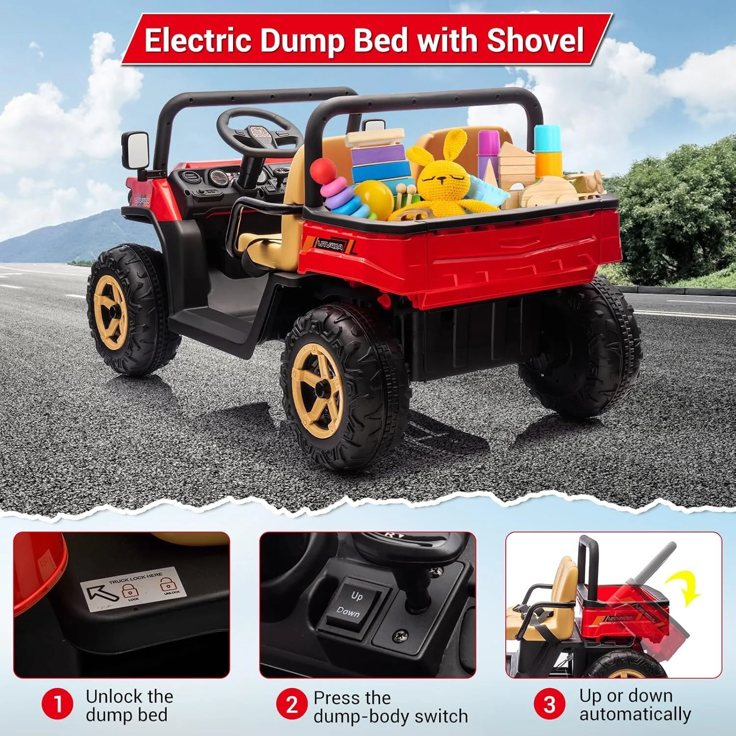 24V 2-Seater Electric Off-Road UTV Ride-On Truck for Kids with Remote Control and 4WD - Image 7