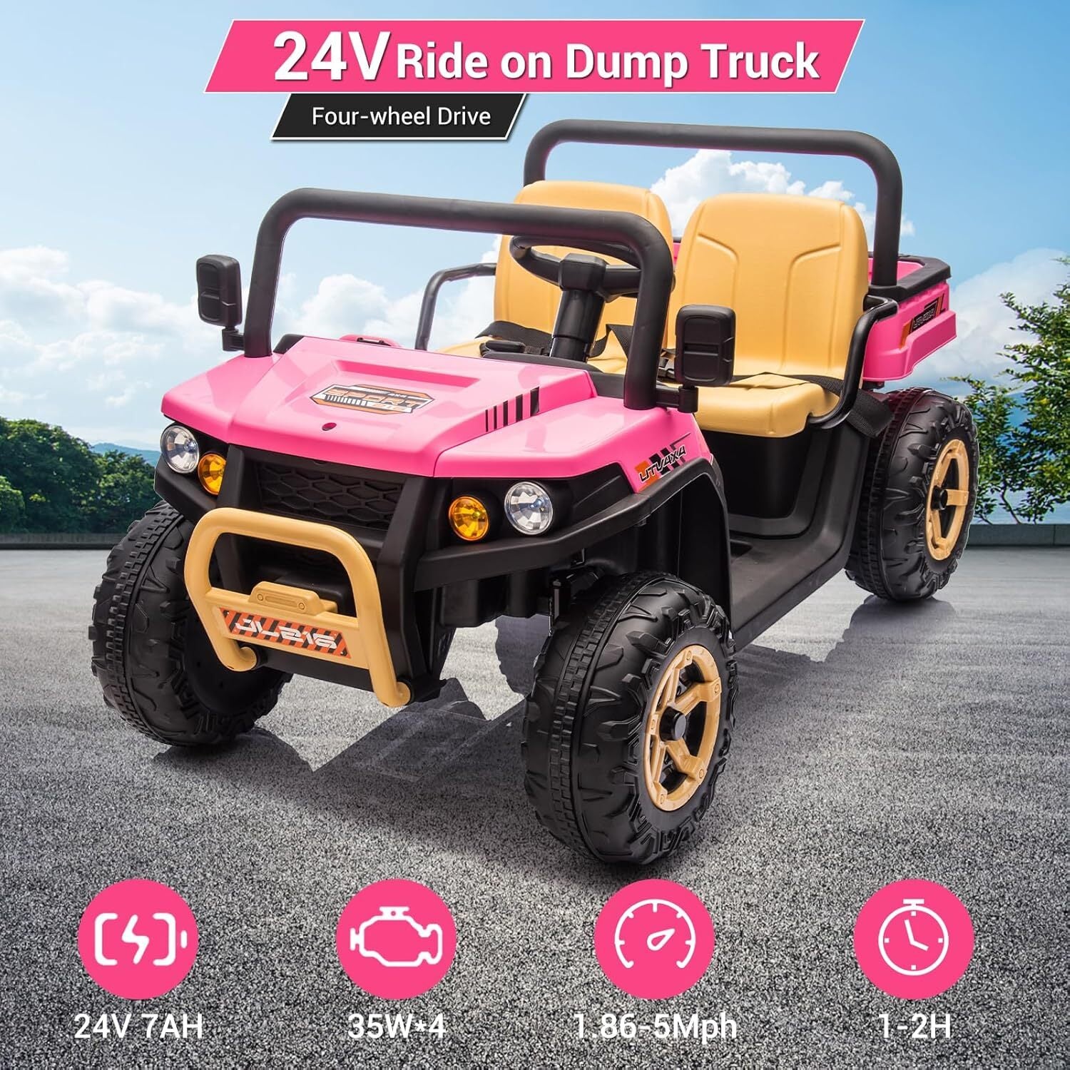 24V 2-Seater Electric Off-Road UTV Ride-On Truck for Kids with Remote Control - Image 4