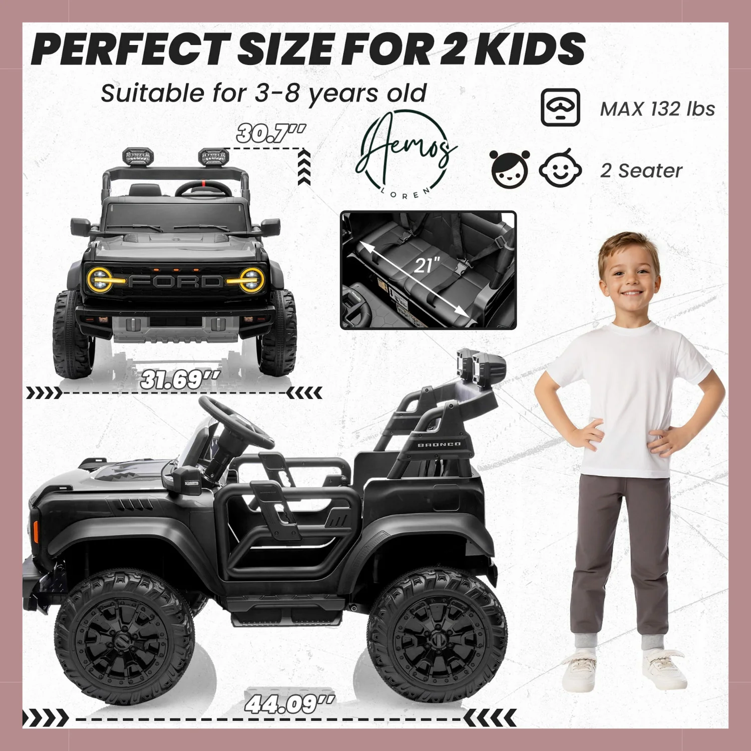 24V 2-Seater Powered Ride-On Car for Kids Licensed Ford Bronco Raptor