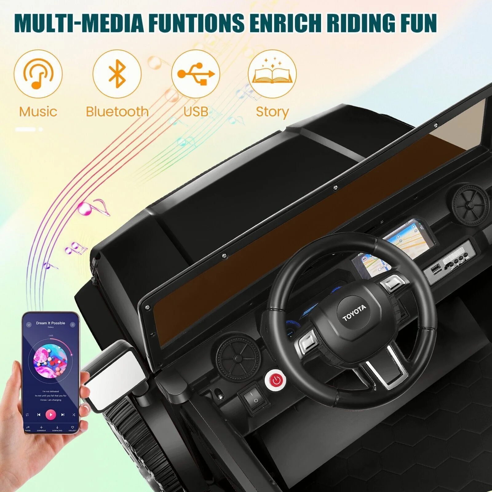 24V 2-Seater Kids Ride-On Truck and Car with Switchable 2WD/4WD and 3 Speeds - Image 3