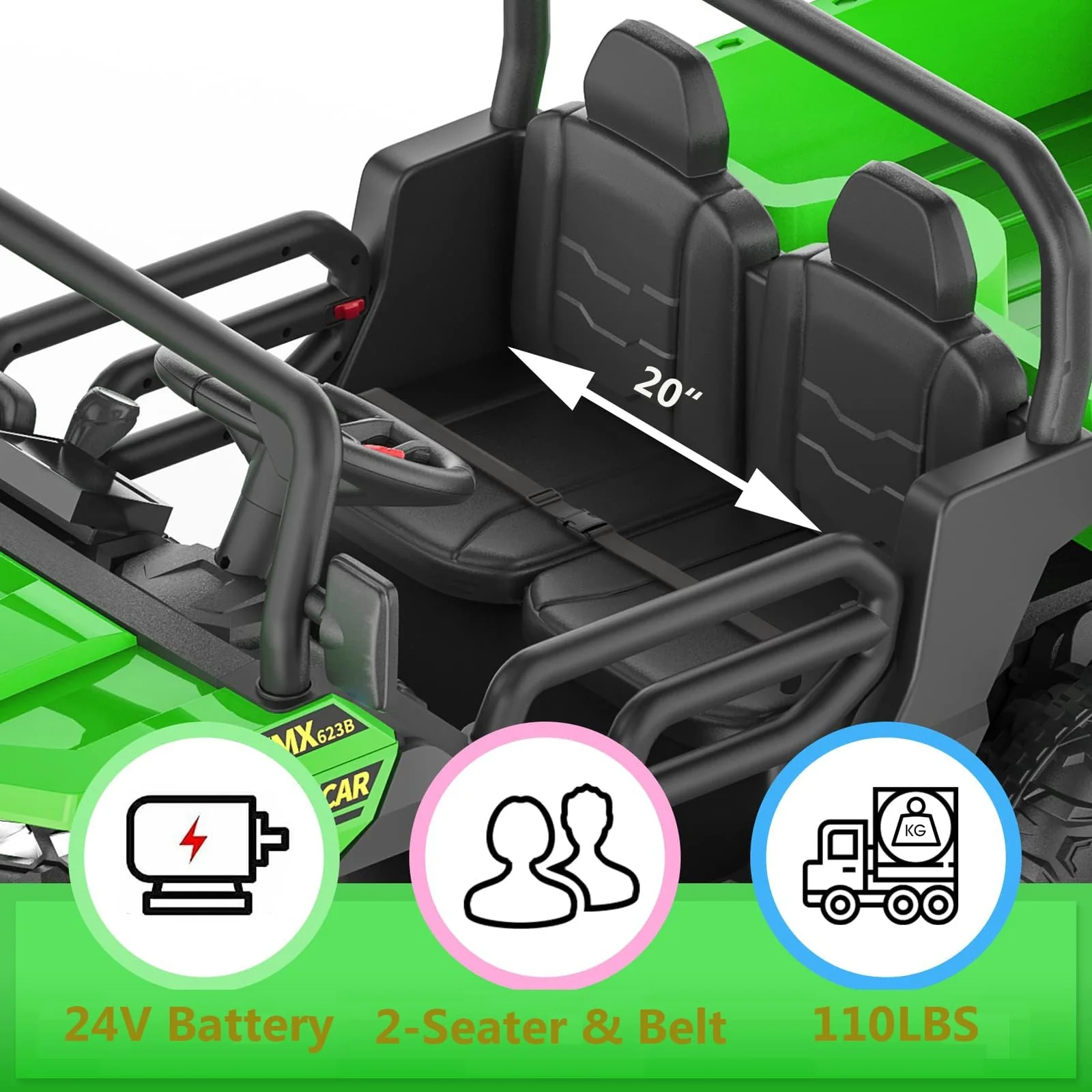 24V 2-Seater Electric Ride-On Dump Truck UTV with Dump Bed 4WD and 6 Wheels - Image 11