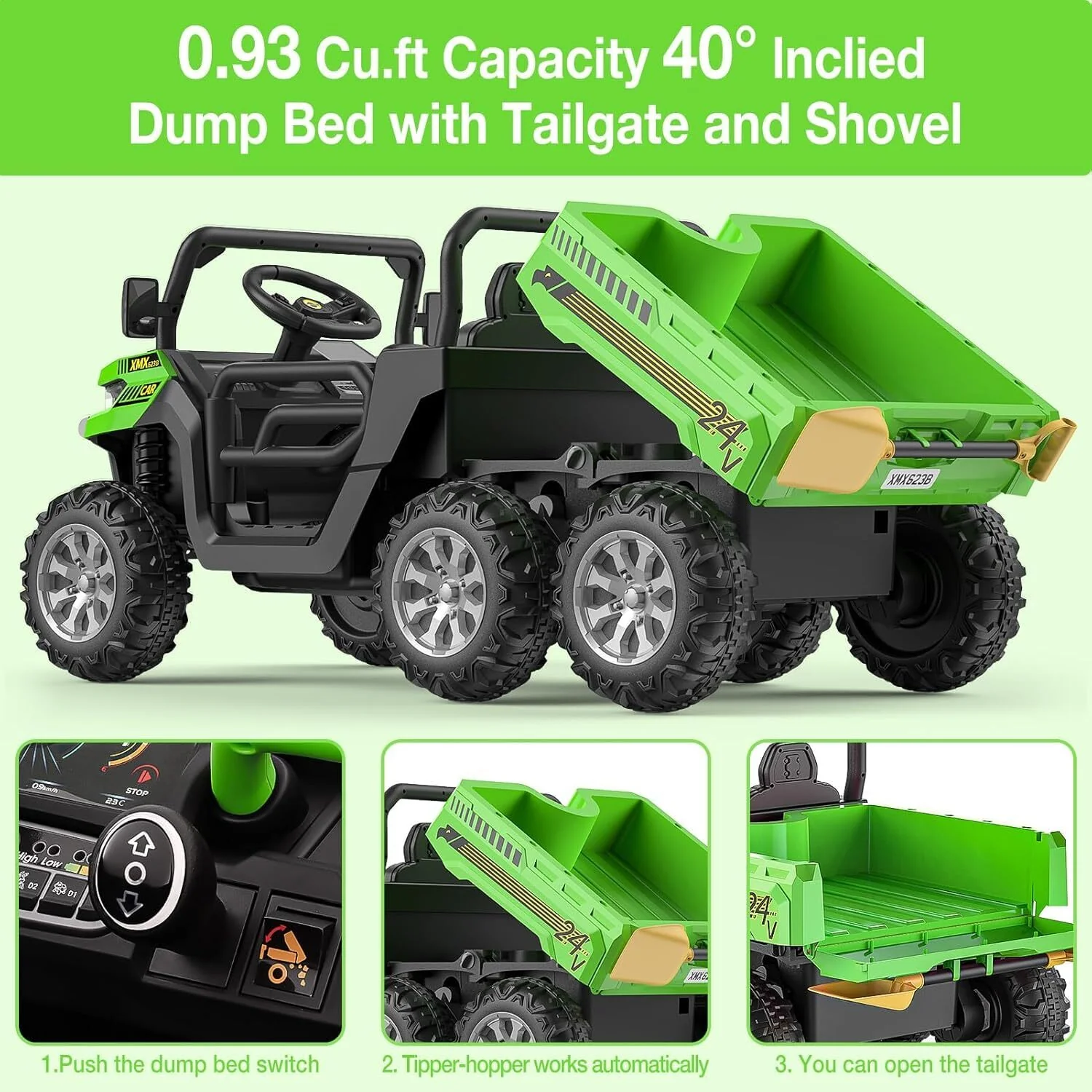 24V 2-Seater Electric Ride-On Dump Truck UTV with Dump Bed 4WD and 6 Wheels - Image 2