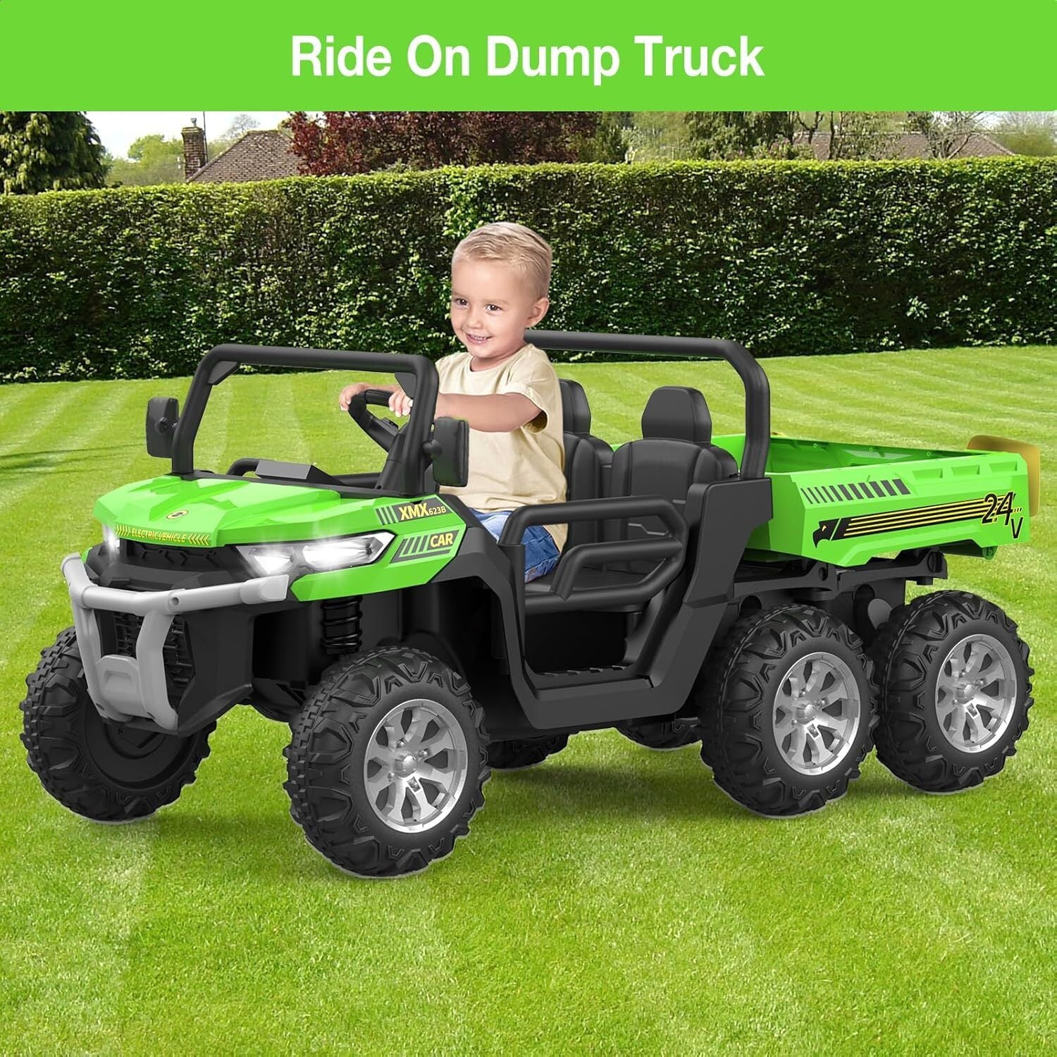 24V 2-Seater Electric Ride-On Dump Truck UTV with Dump Bed 4WD and 6 Wheels - Image 3