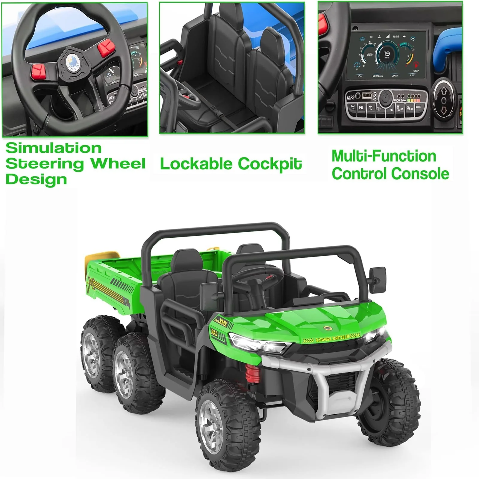 24V 2-Seater Electric Ride-On Dump Truck UTV with Dump Bed 4WD and 6 Wheels - Image 6
