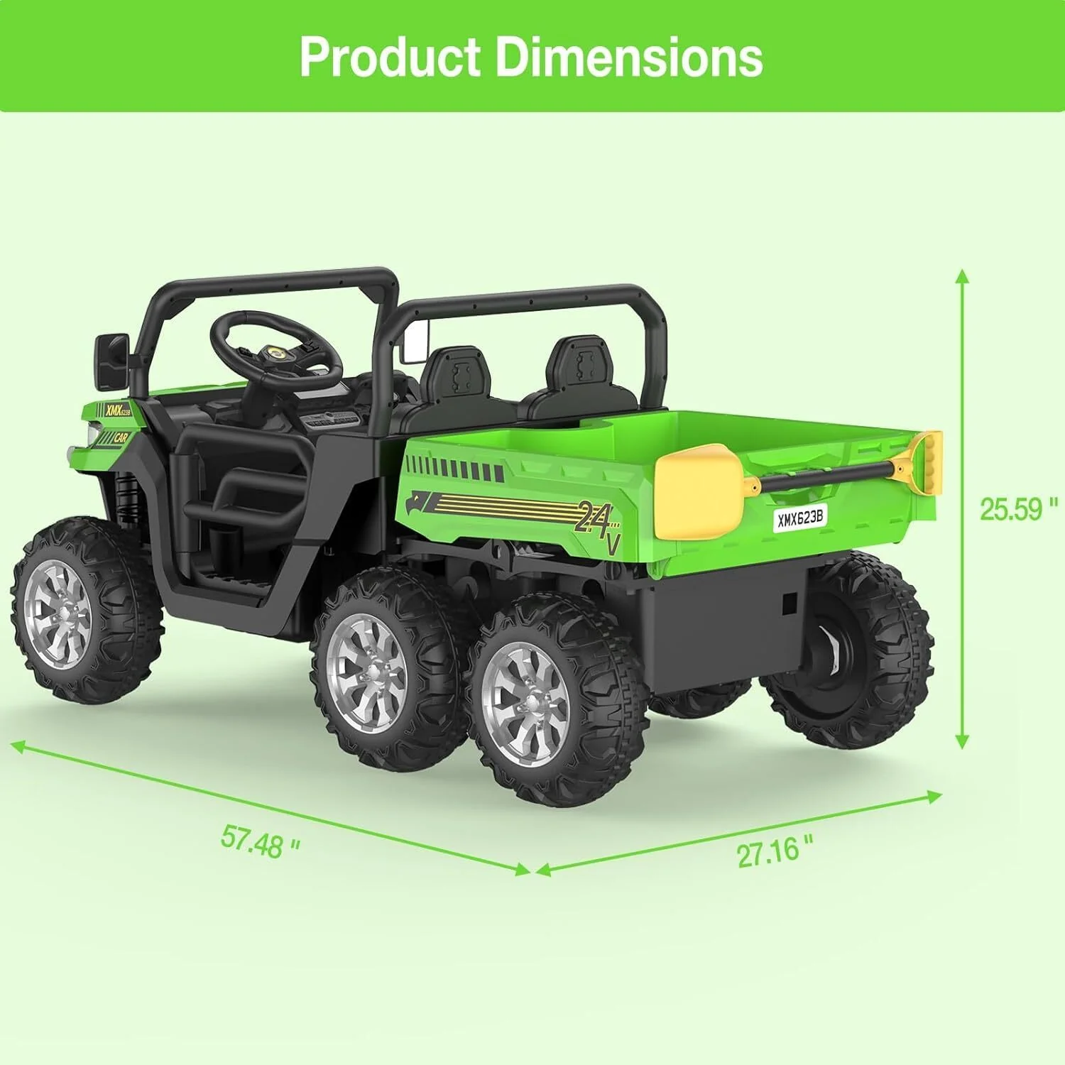 24V 2-Seater Electric Ride-On Dump Truck UTV with Dump Bed 4WD and 6 Wheels - Image 8