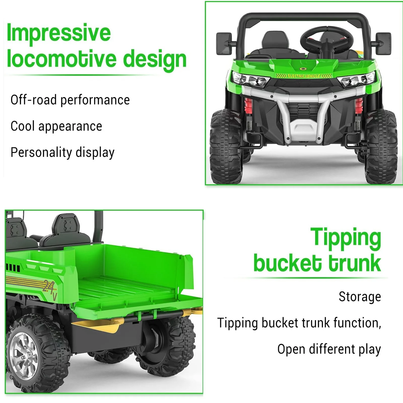 24V 2-Seater Electric Ride-On Dump Truck UTV with 6-Wheel Dump Bed Toy - Image 13