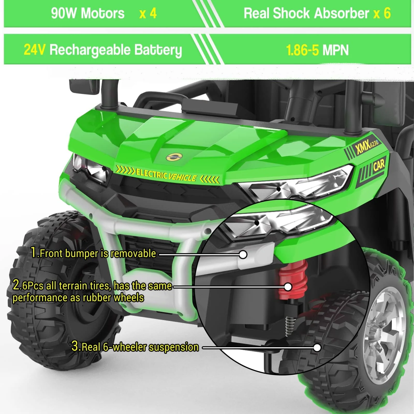 24V 2-Seater Electric Ride-On Dump Truck UTV with 6-Wheel Dump Bed Toy - Image 14