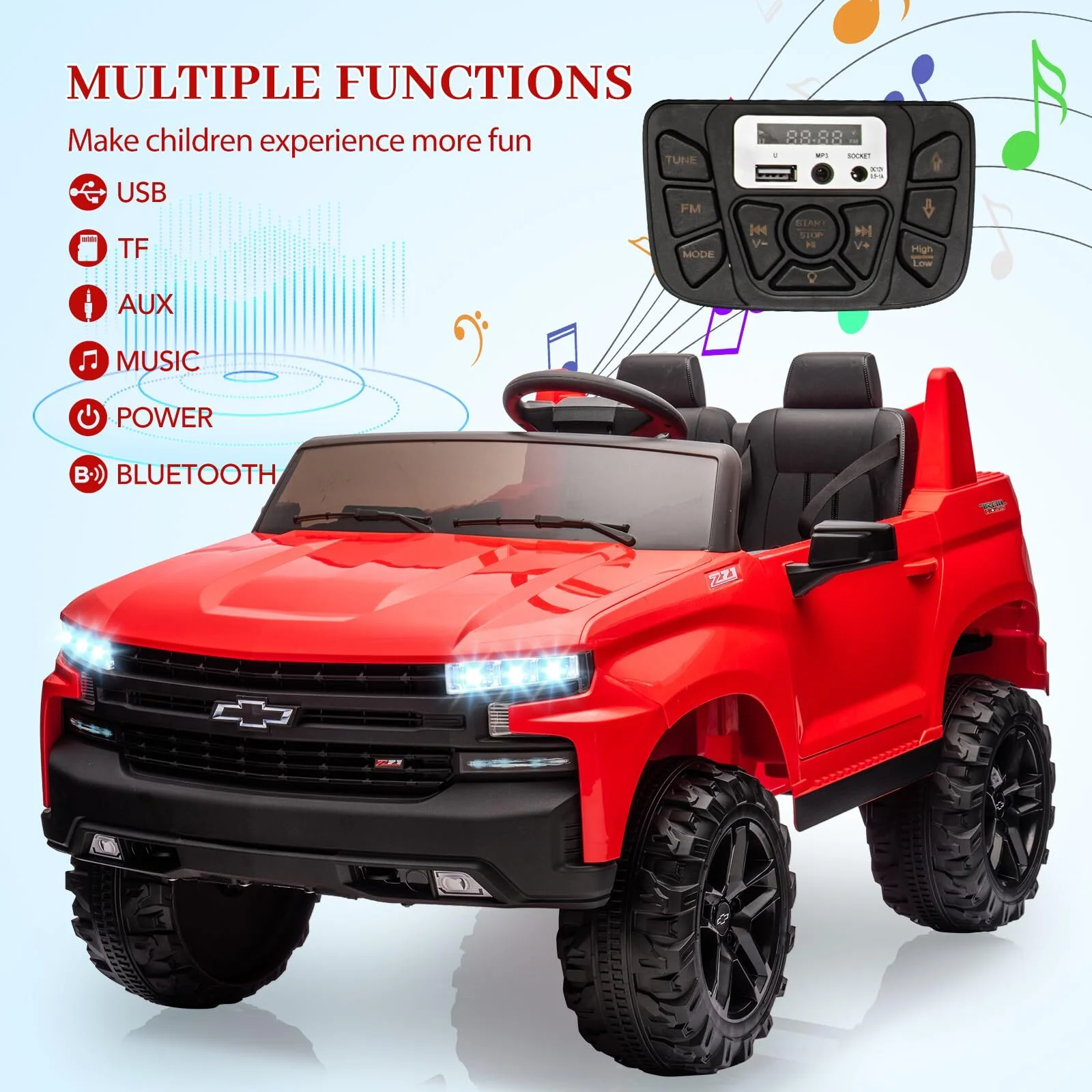 24V 2-Seater Licensed Chevrolet Silverado Ride-On Truck Toy with 3 Speeds and Music - Image 4