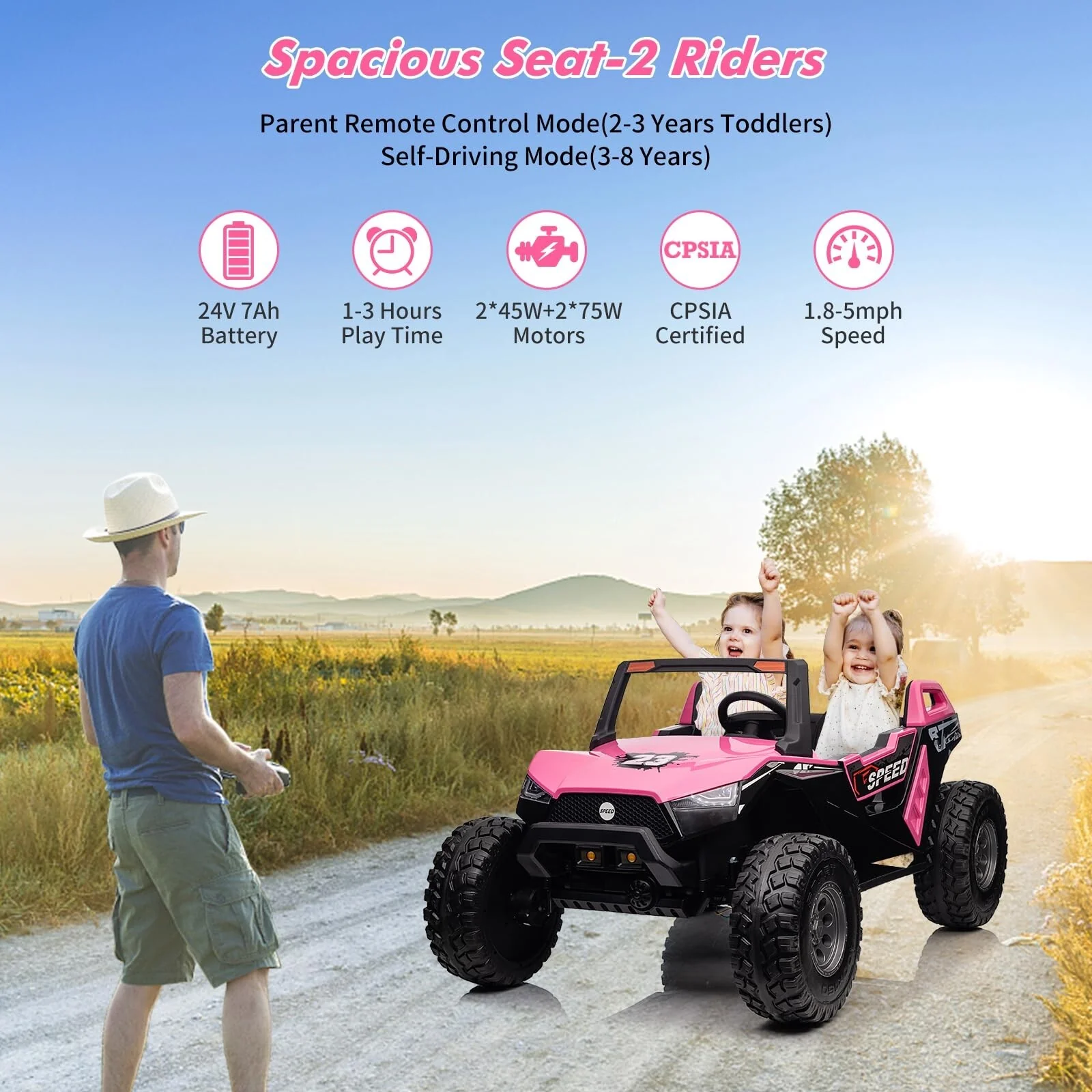 24V 2-Seater 4WD Ride-On UTV Car with Remote Control for Kids - Image 12