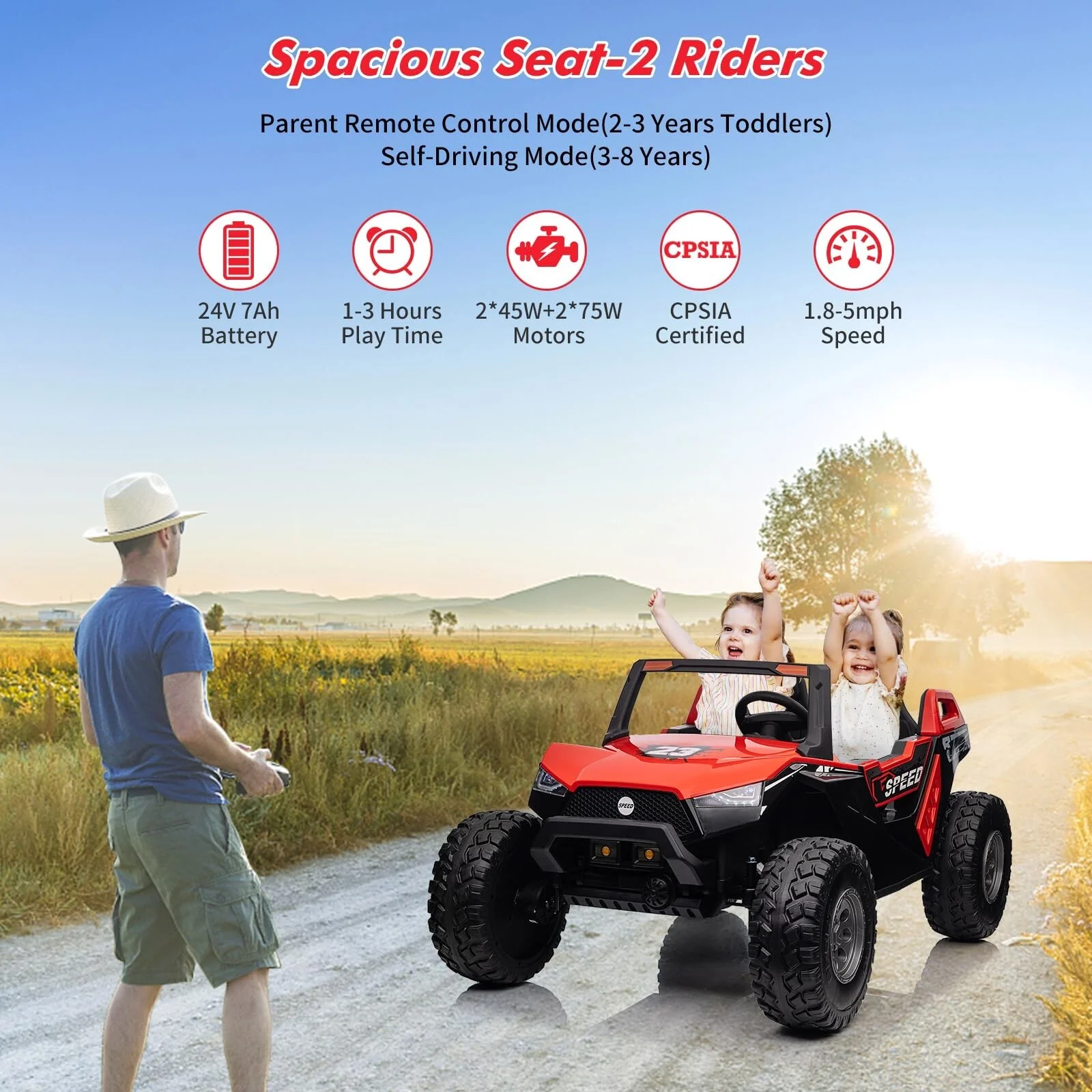 24V 2-Seater 4WD Ride-On UTV Car with Remote Control for Kids - Image 24