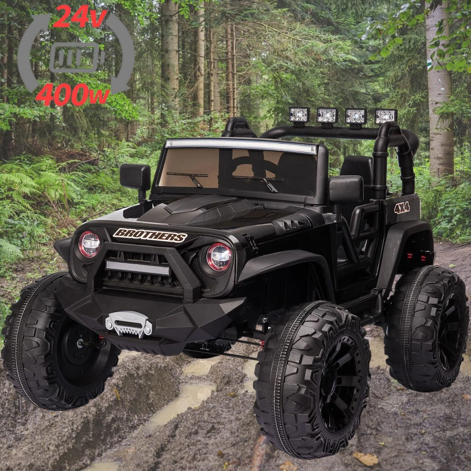 24V 2WD Electric Kids Ride-On Truck Car 2-Seater with LED Lights, Music, Remote Control, AUX and USB - Image 4