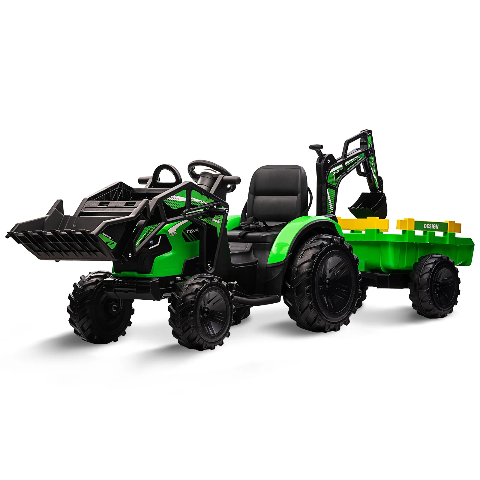 24V 3-in-1 Kids Electric Ride-On Tractor Excavator Bulldozer with Trailer - Image 10