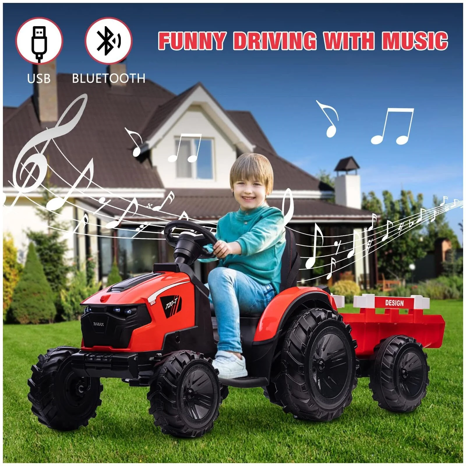 24V 3-in-1 Kids Electric Ride-On Tractor Excavator Bulldozer Vehicle with Trailer - Image 3