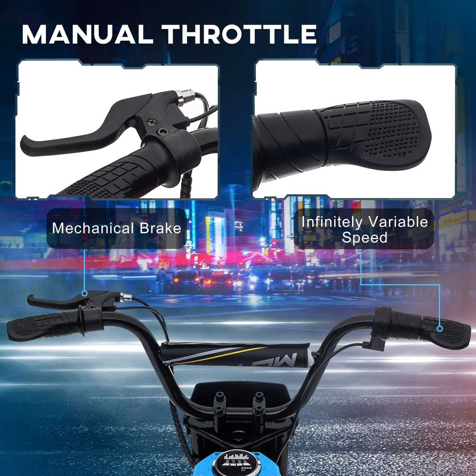 24V 350W Electric Dirt Bike Motorcycle with Twist Grip Blue, 15 MPH - Image 5