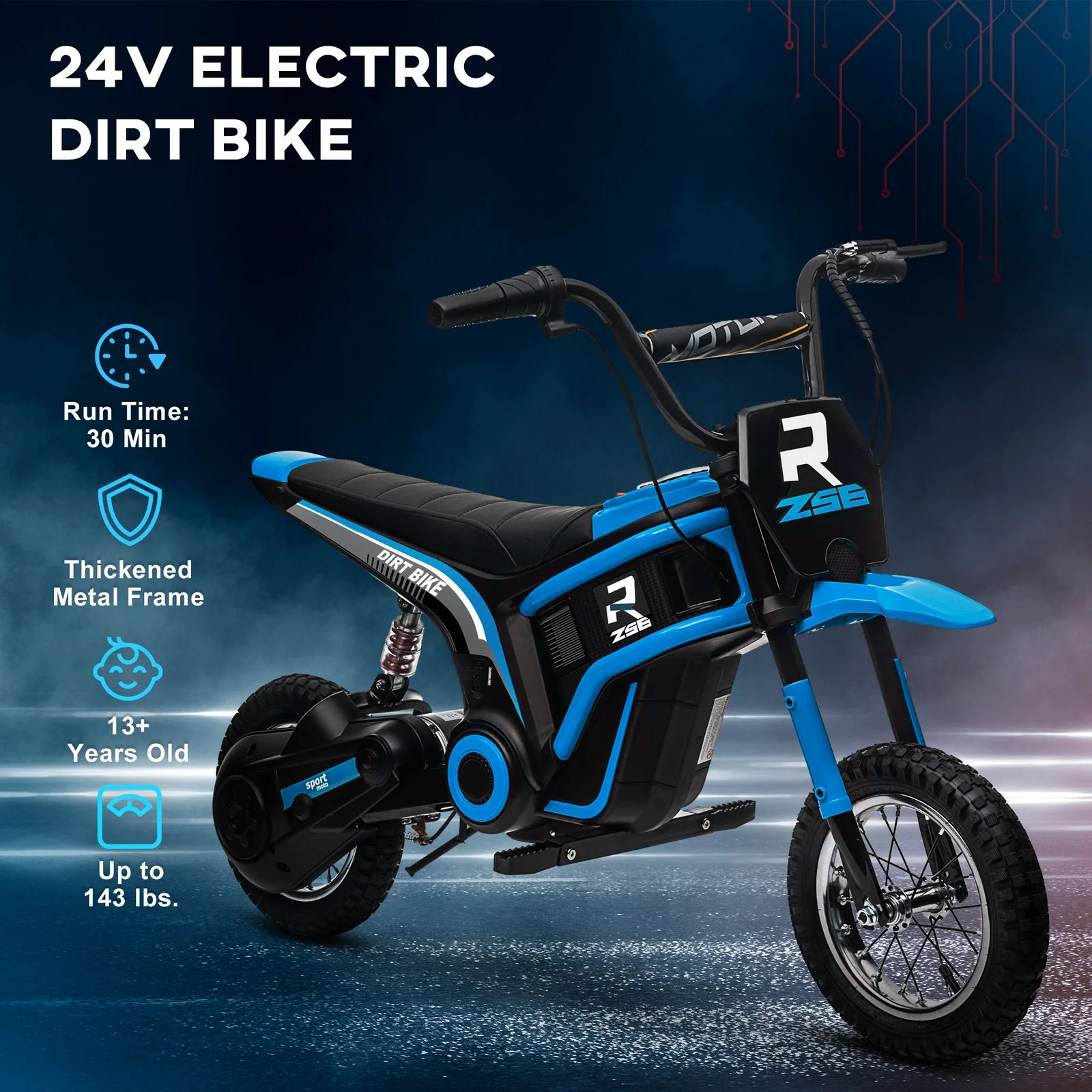 24V 350W Electric Dirt Bike Motorcycle with Twist Grip Blue, 15 MPH - Image 7