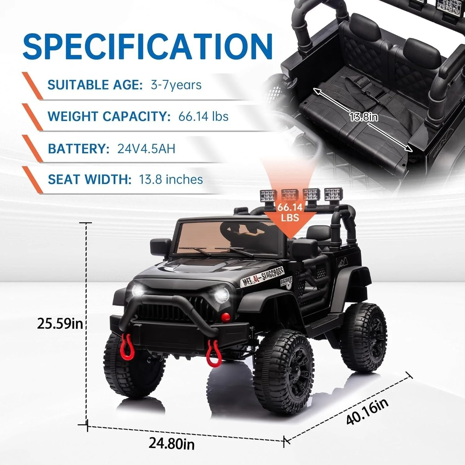 24V 400W Electric Kids Ride-On Jeep Car Toy with Four-Wheel Suspension, Remote Control, and MP3 Player - Image 6