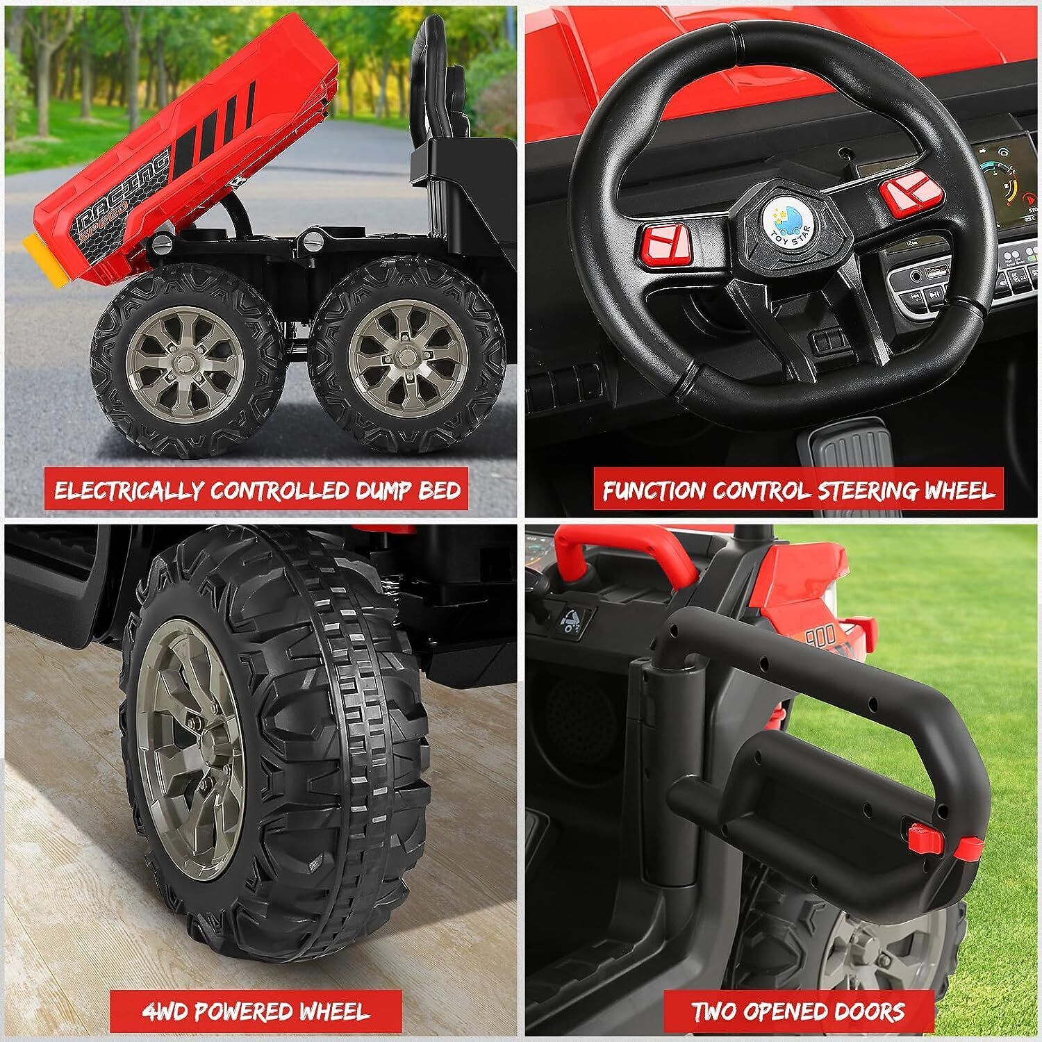 24V 4WD Electric UTV Dump Truck Car for Kids with Dump Bed - 2 Seater Ride-On Toy - Image 29