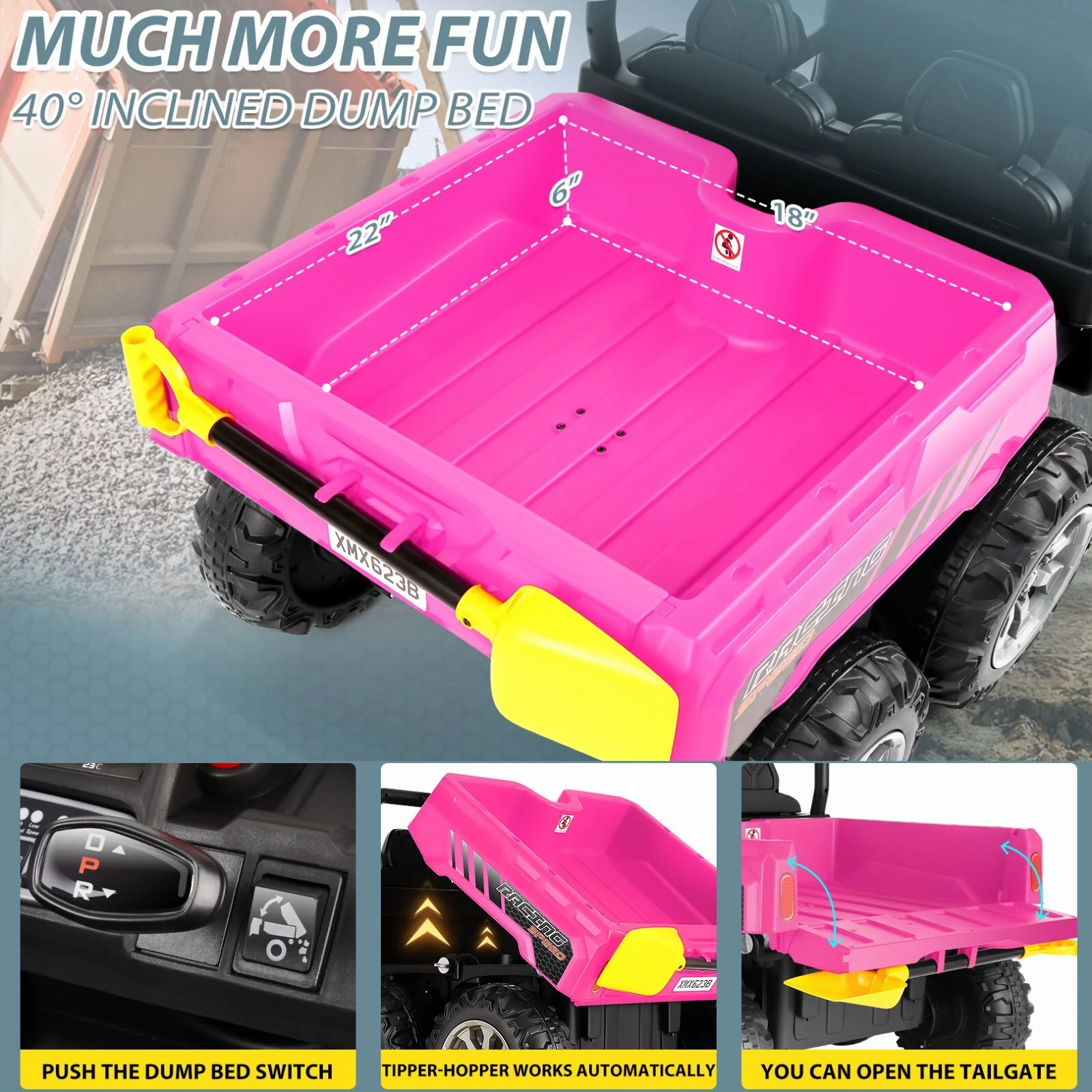 24V 4WD Kids Electric Ride-On Dump Truck with Remote Control 2-Seater Toy Car - Image 9