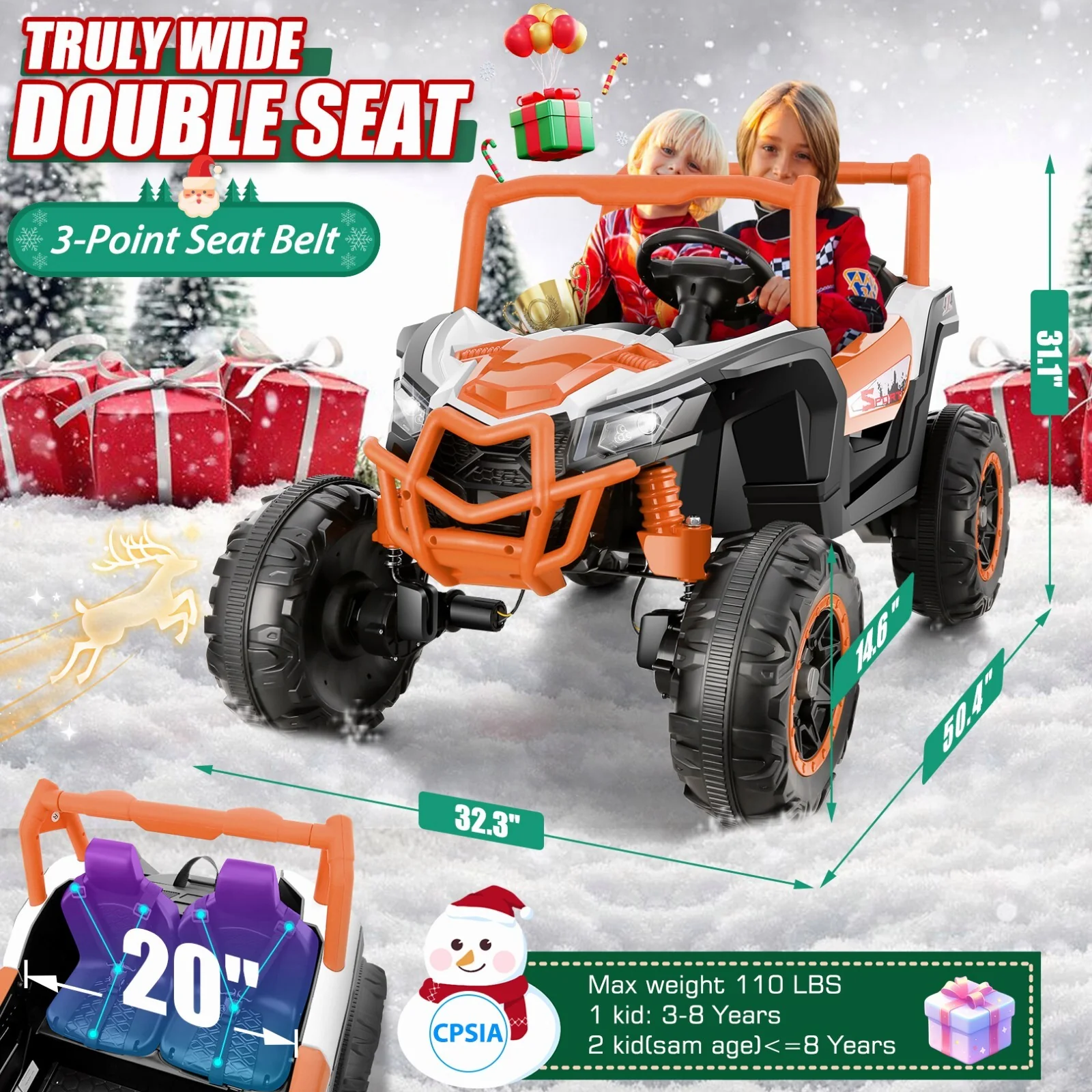 24V Kids Ride-On UTV Truck with Remote Control and Switchable 2WD/4WD Drive - Image 12
