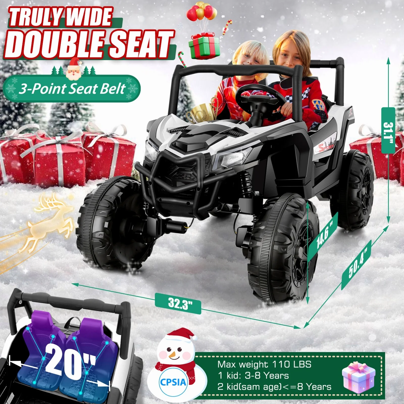 24V Kids Ride-On UTV Truck with Remote Control and Switchable 2WD/4WD Drive - Image 22