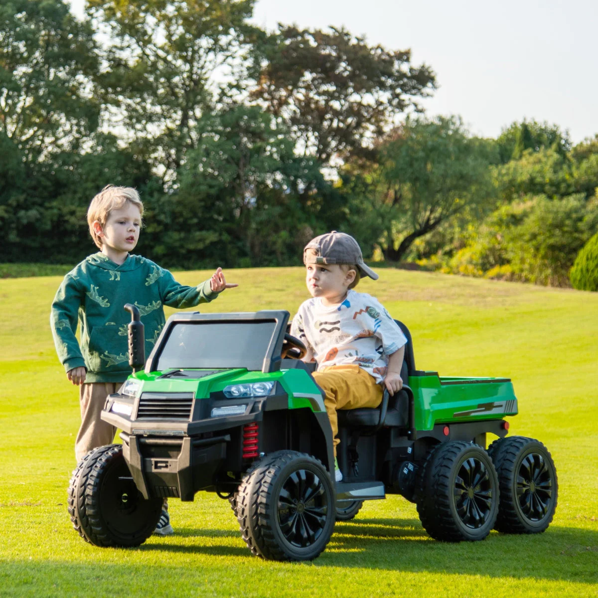 24V 6 Wheeler Magic Cars Tractor Trailer 2 Seater Ride-on with Dump Cart and Parental Remote - Image 2