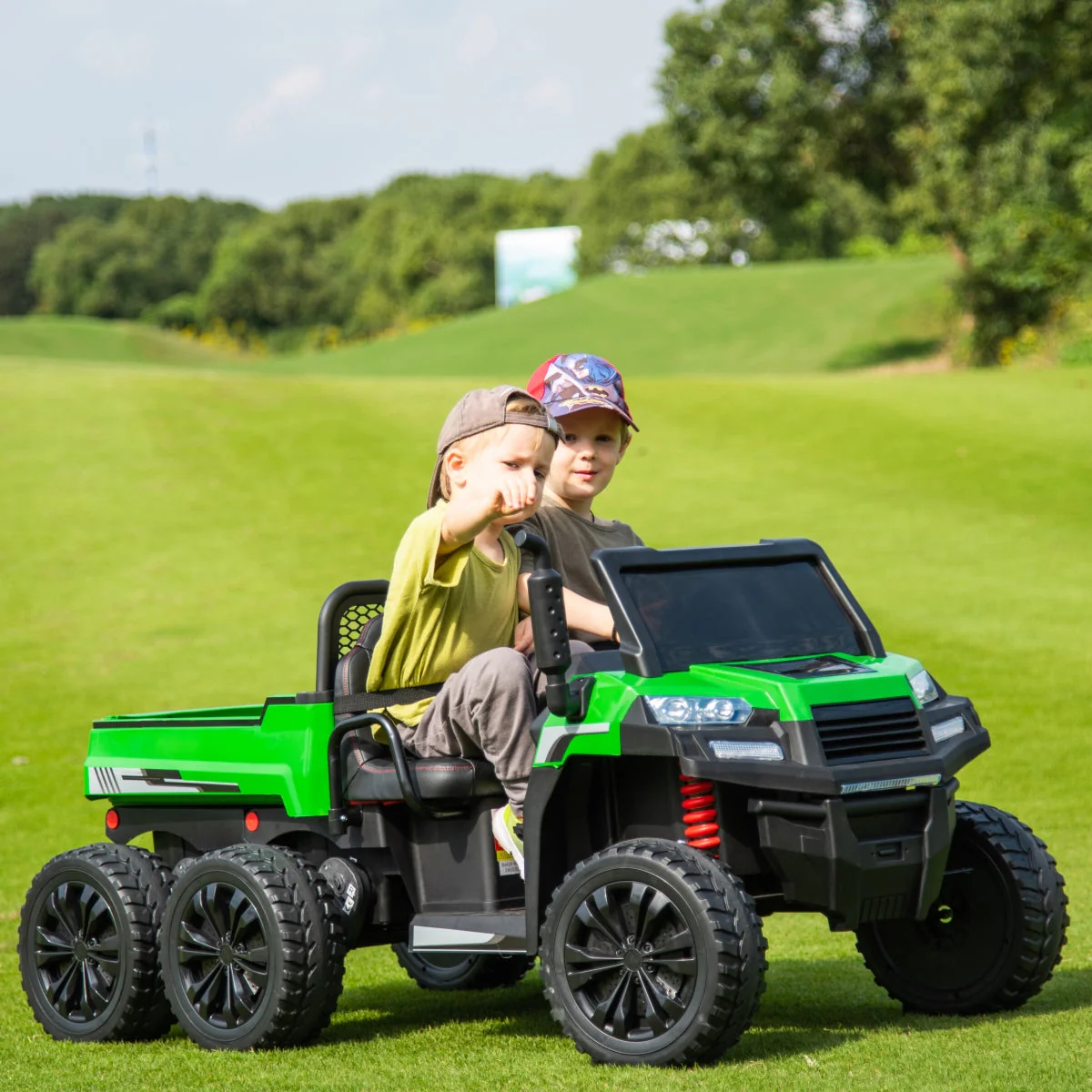 24V 6 Wheeler Magic Cars Tractor Trailer 2 Seater Ride-on with Dump Cart and Parental Remote - Image 4